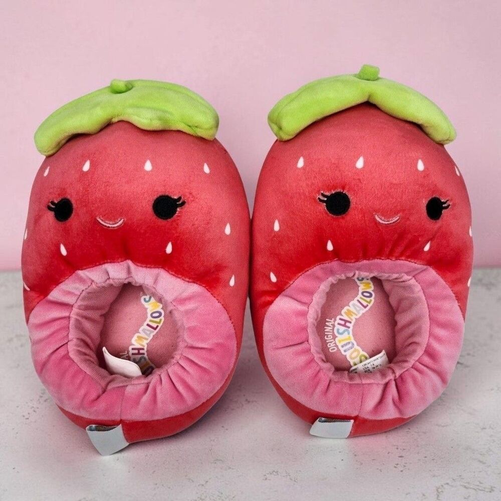 Squishmallow Scarlet The Strawberry Slippers Womens 7-8 Red Green Pink Novelty